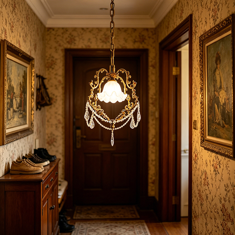 Ornate Vintage Brass & Frosted Glass Pendant Lights, French Rococo Style Hanging Fixtures - Image 6