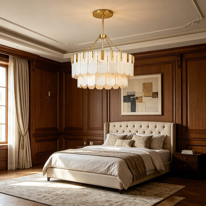 Tiered Alabaster & Brass Chandelier Collection