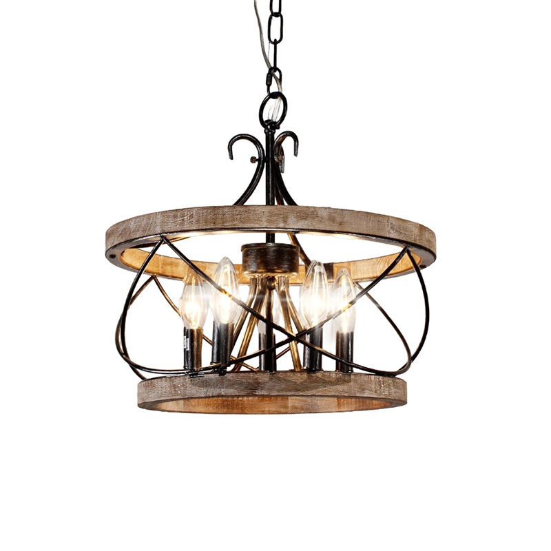Rustic Metal & Wood Cage Chandelier Set - Image 3