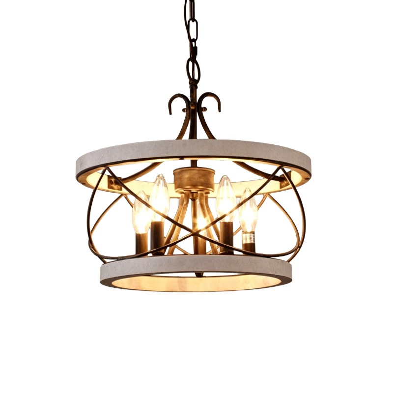 Rustic Metal & Wood Cage Chandelier Set - Image 6