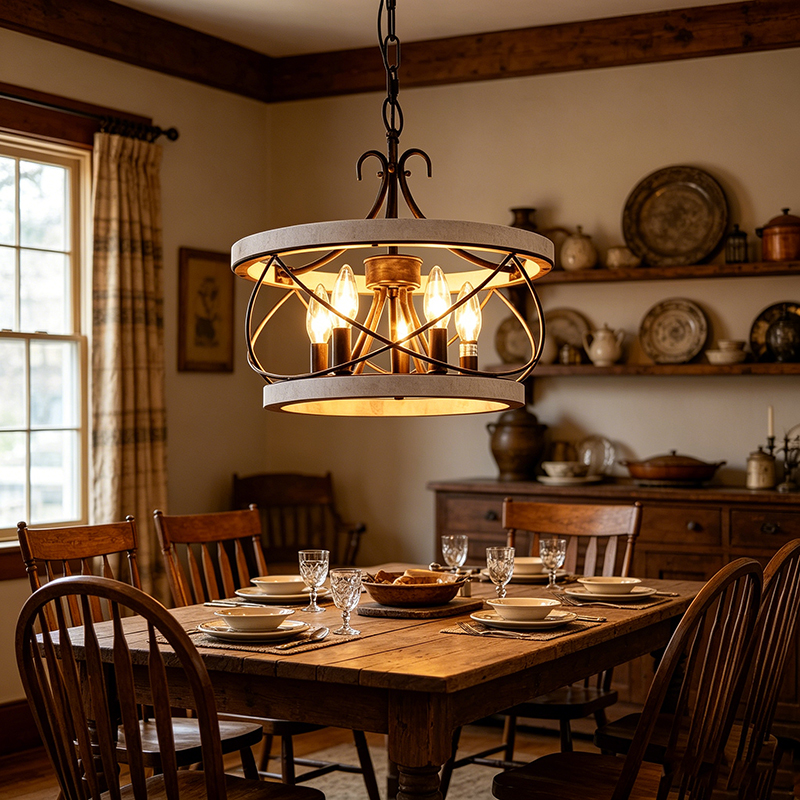 Rustic Metal & Wood Cage Chandelier Set - Image 4