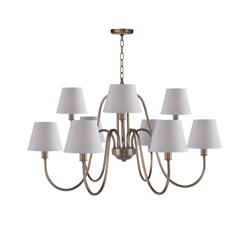 Curved Brass Chandelier With White Fabric Shades - Image 3