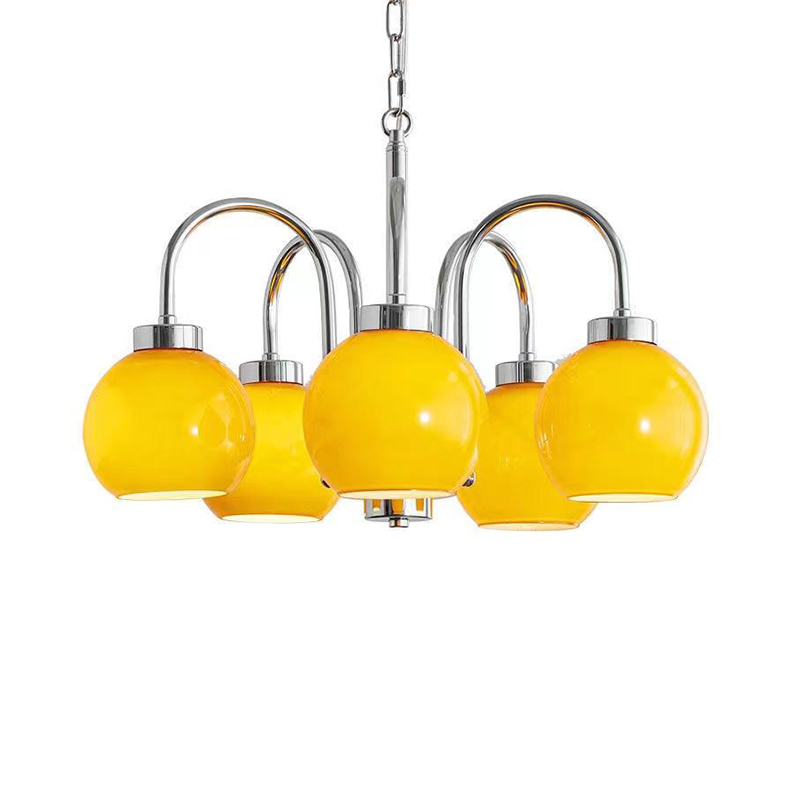 Retro Chrome & Bright Yellow Glass Globe Chandelier Series - Image 3