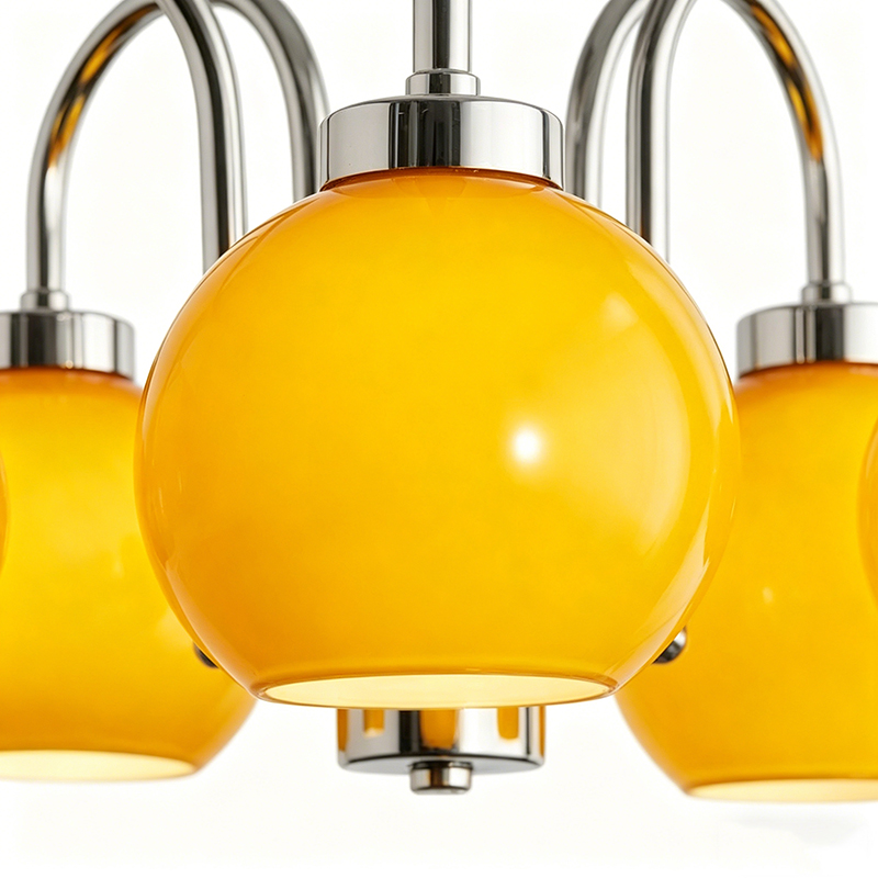 Retro Chrome & Bright Yellow Glass Globe Chandelier Series - Image 2