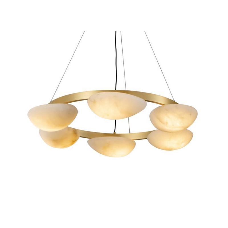 Contemporary Brass Ring Chandelier With Alabaster Shades - Image 3