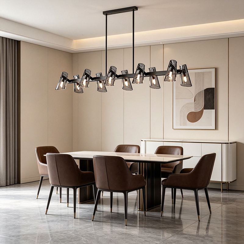 Modern Black Metal Chandelier Series With Tapered Clear Shades - Image 10