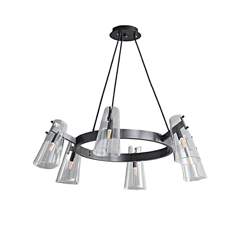 Modern Black Metal Chandelier Series With Tapered Clear Shades - Image 3