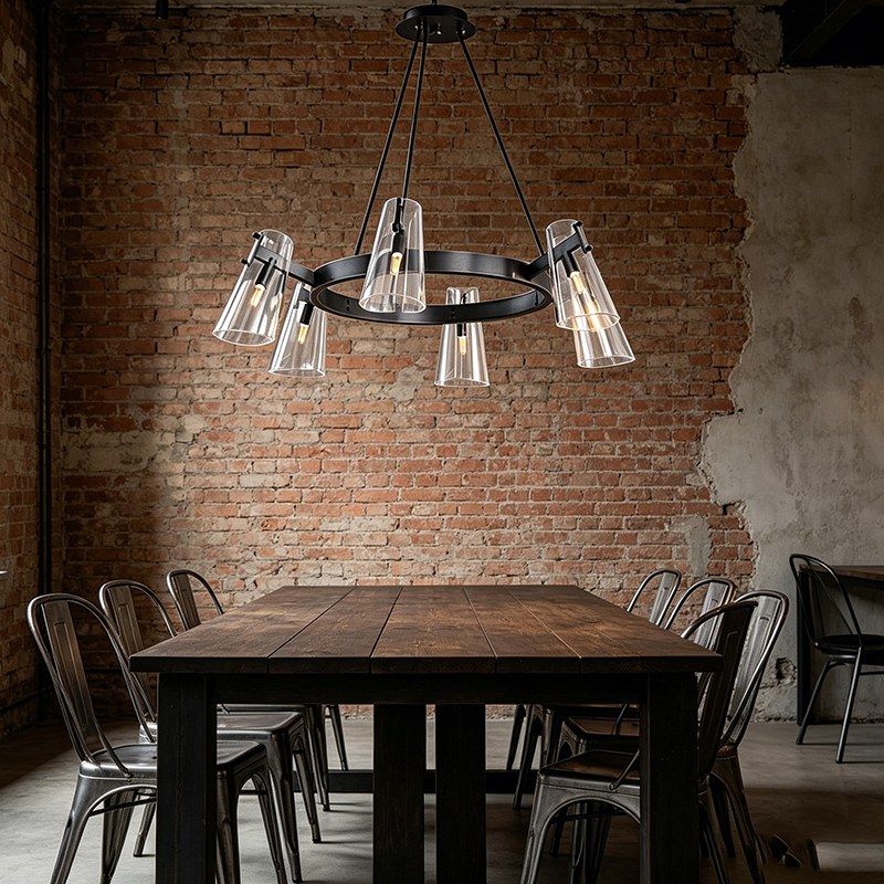 Modern Black Metal Chandelier Series With Tapered Clear Shades