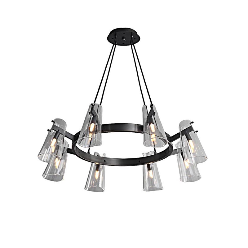 Modern Black Metal Chandelier Series With Tapered Clear Shades - Image 6