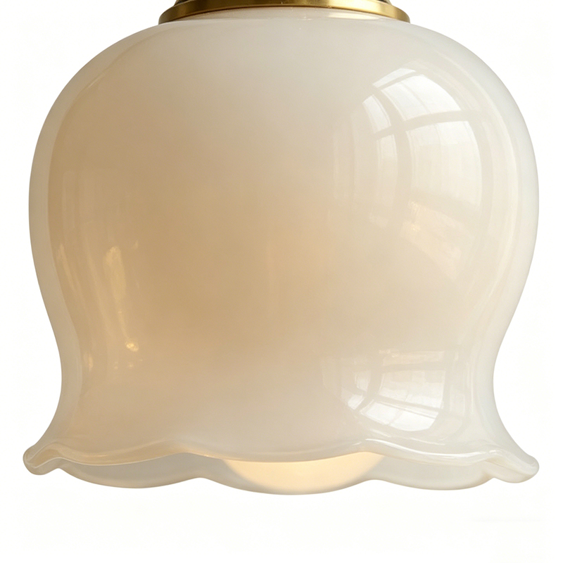 Retro Brass & Resin Pendant Lights, Floral Bell Shaped Hanging Fixtures - Image 2