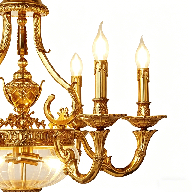 Ornate Brass & Fluted Glass Chandelier Duo - Image 2