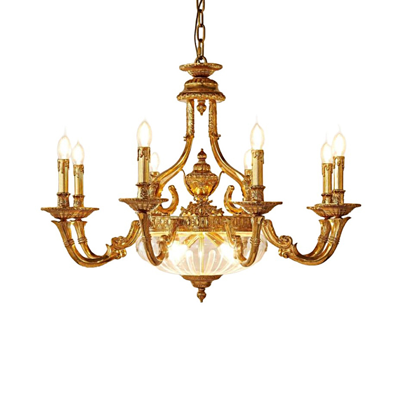 Ornate Brass & Fluted Glass Chandelier Duo - Image 6