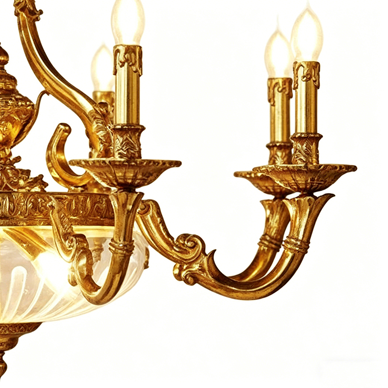Ornate Brass & Fluted Glass Chandelier Duo - Image 5