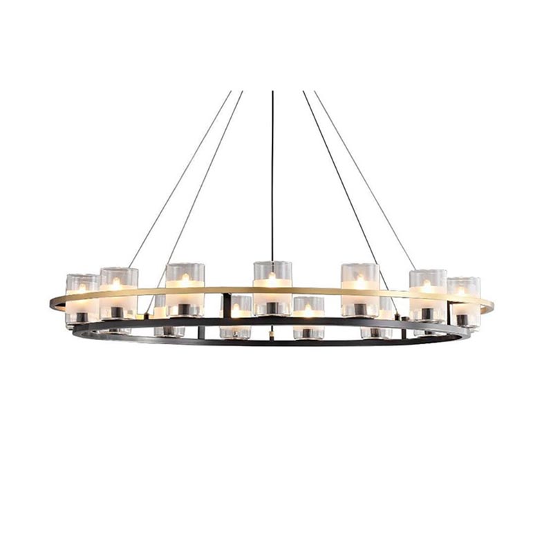 Two-Tone Brass & Black Wrought Iron Ring Chandelier With Glass Shades - Image 9