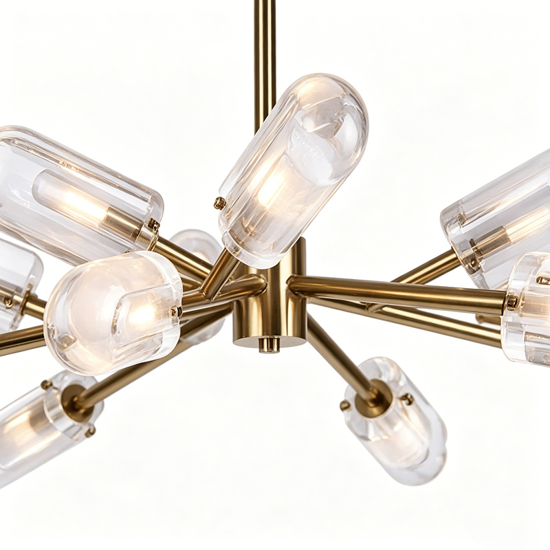 Brass Burst Chandelier With Clear Acrylic Shades - Image 2