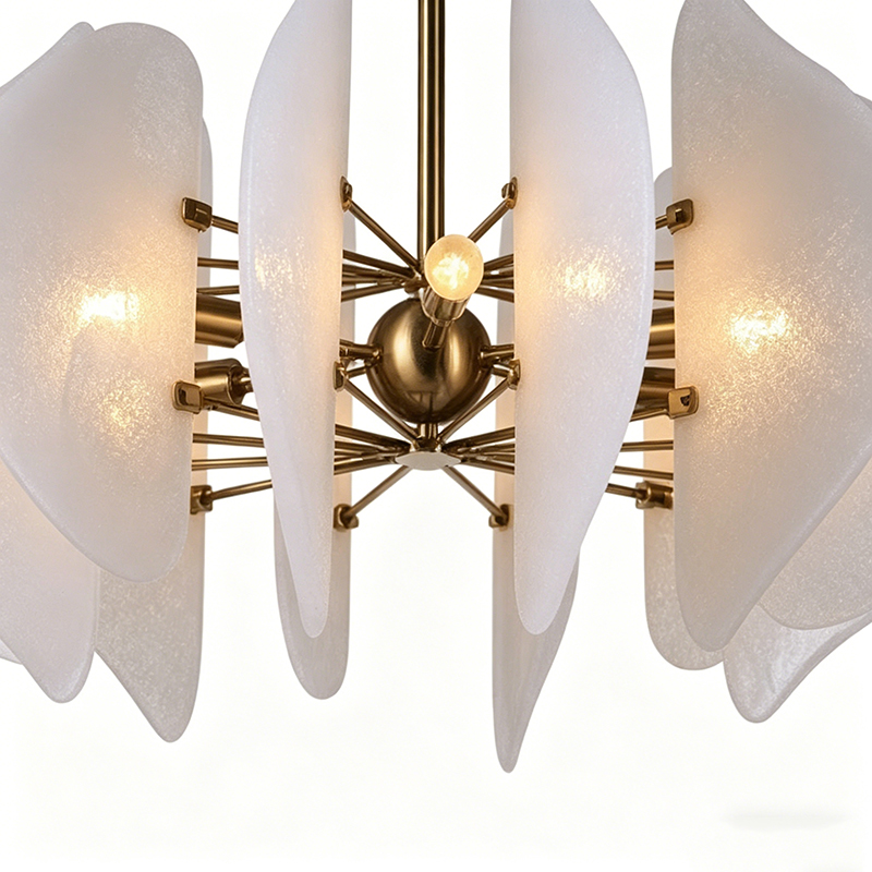 Textured White Glass Petal Chandelier Set - Image 5