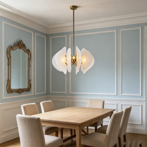 Textured White Glass Petal Chandelier Set