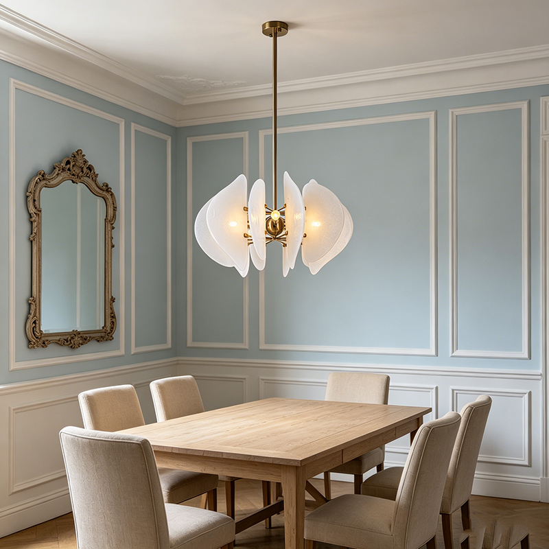 Textured White Glass Petal Chandelier Set
