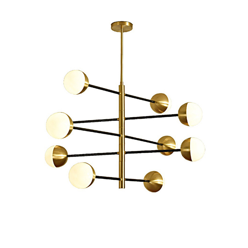 Minimalist Brass & Black Linear Chandelier With Glass Globes - Image 6