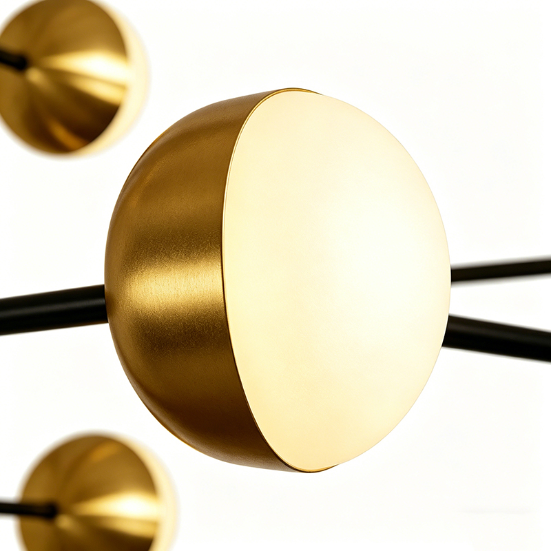 Minimalist Brass & Black Linear Chandelier With Glass Globes - Image 5