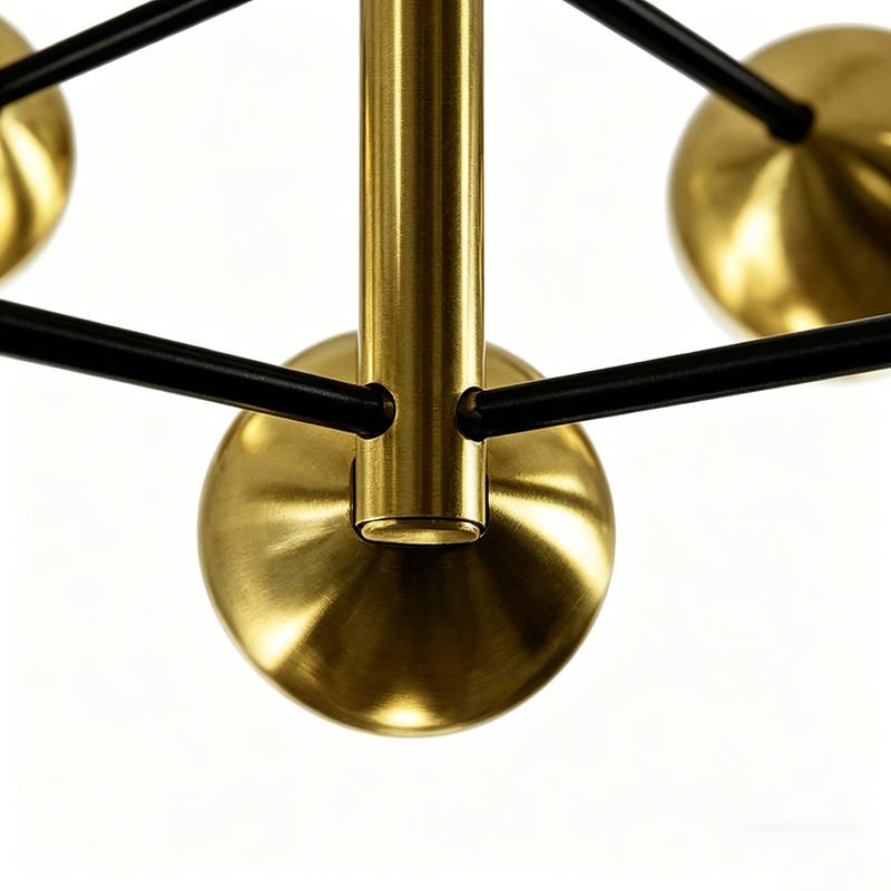Minimalist Brass & Black Linear Chandelier With Glass Globes - Image 8