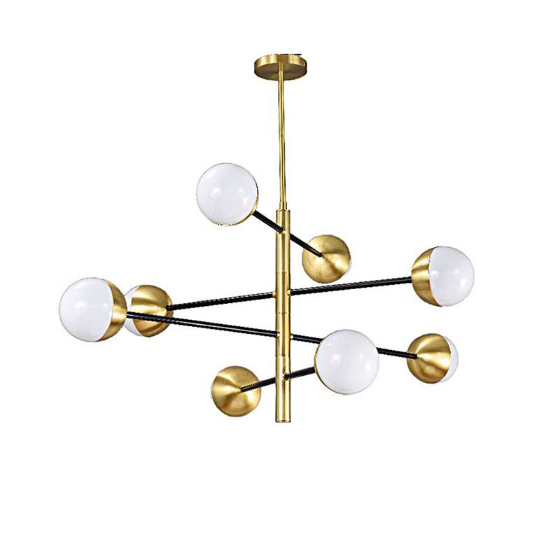 Minimalist Brass & Black Linear Chandelier With Glass Globes - Image 3