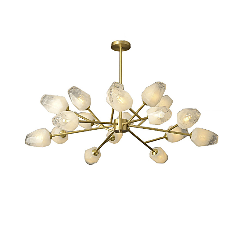 Modern Brass Chandelier With Faceted Glass Shades - Image 8
