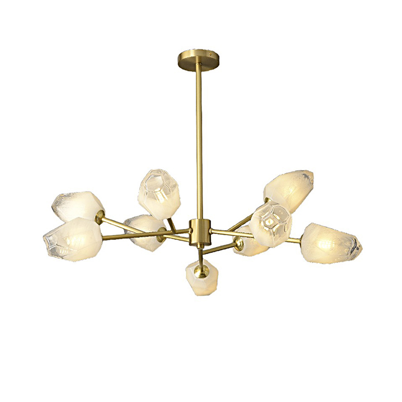 Modern Brass Chandelier With Faceted Glass Shades - Image 2