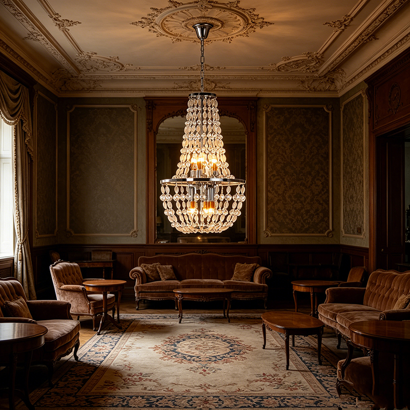 Silver & Crystal Empire-Style Pendant Chandelier - Image 2