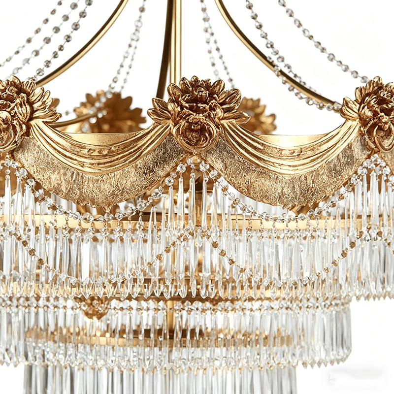 Gilded Brass & Tiered Crystal Fringe Chandelier - Image 2