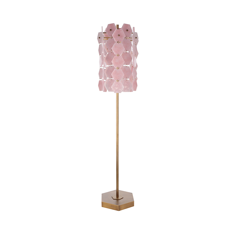 Geometric Rose Quartz & Brass Floor Lamp - Image 4