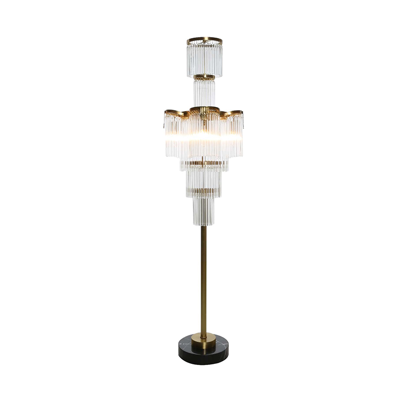 Tiered Art Deco Glass & Brass Floor Lamp With Marble Base - Image 3
