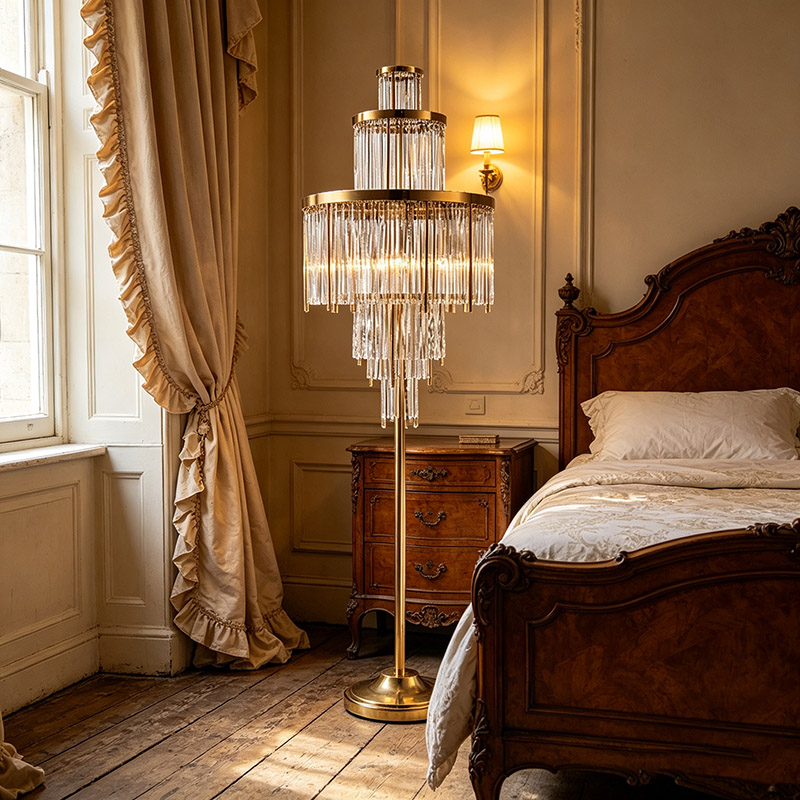 Tiered Cascade Glass Rod Brass Floor Lamp