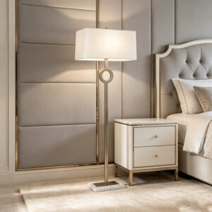 Minimalist Geometric Metal & Marble Floor Lamp Set