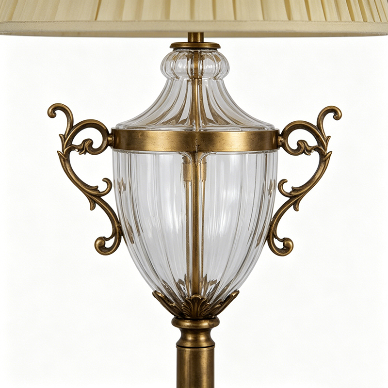 Vintage Crystal & Brass Floor Lamp With Pleated Shade - Image 2