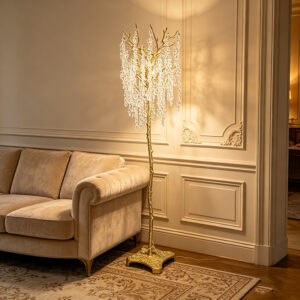 Natural Willow-Shaped Aluminum Crystal Floor Lamp