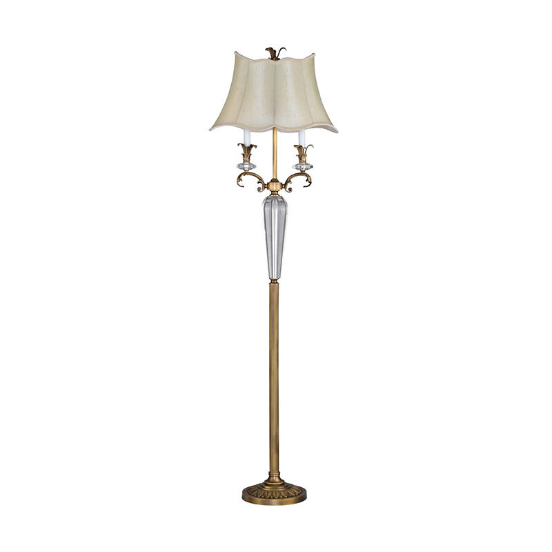 Traditional Brass & Crystal Floor Lamp With Fabric Shade - Image 3