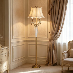 Traditional Brass & Crystal Floor Lamp With Fabric Shade
