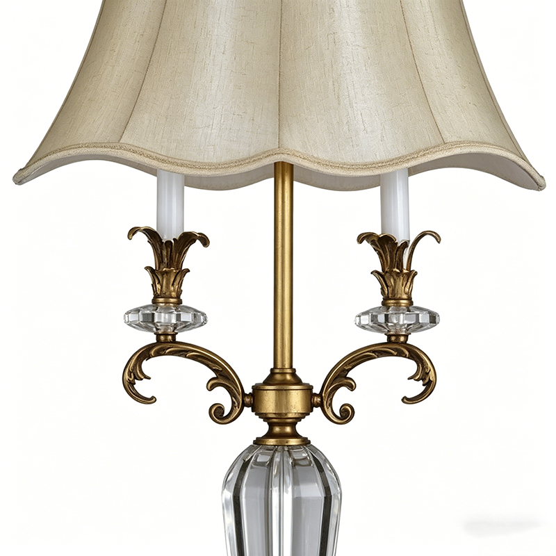 Traditional Brass & Crystal Floor Lamp With Fabric Shade - Image 2