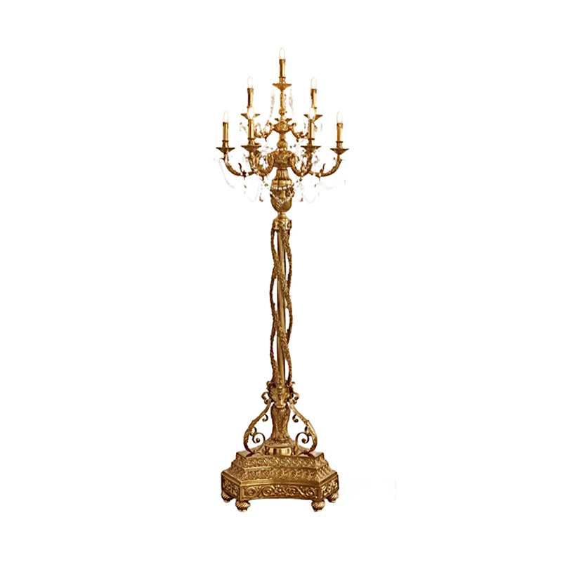 Ornate Baroque-Style Brass & Crystal Floor Candelabra - Image 3