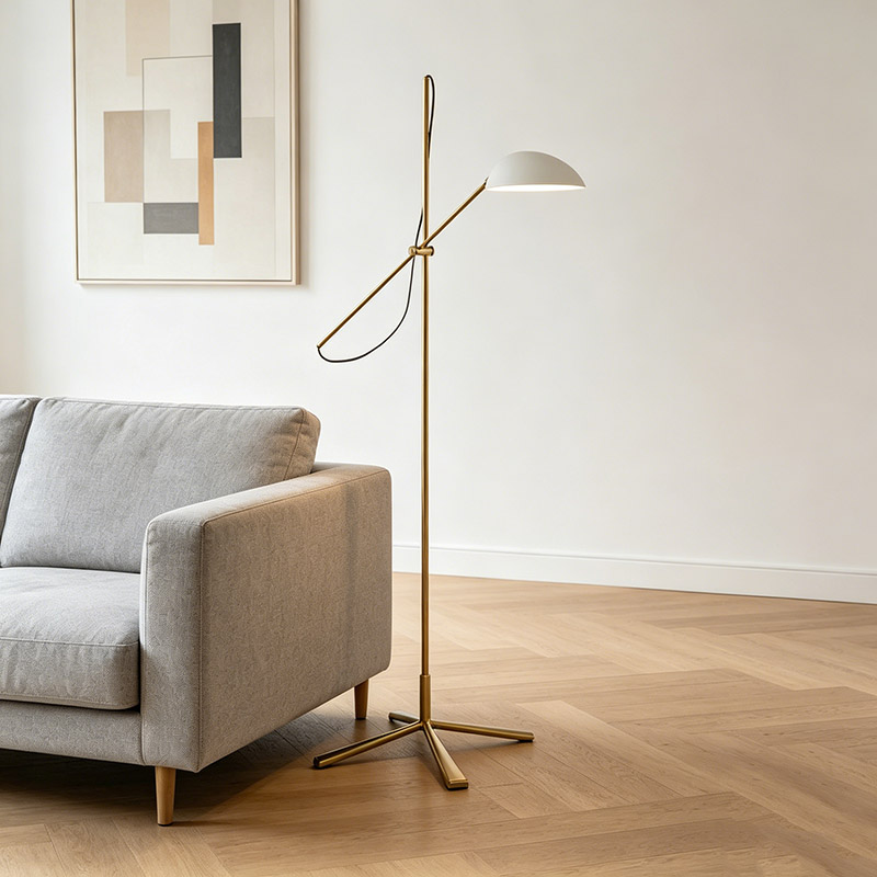 Mid-Century Balance-Arm Brass Task Floor Lamp