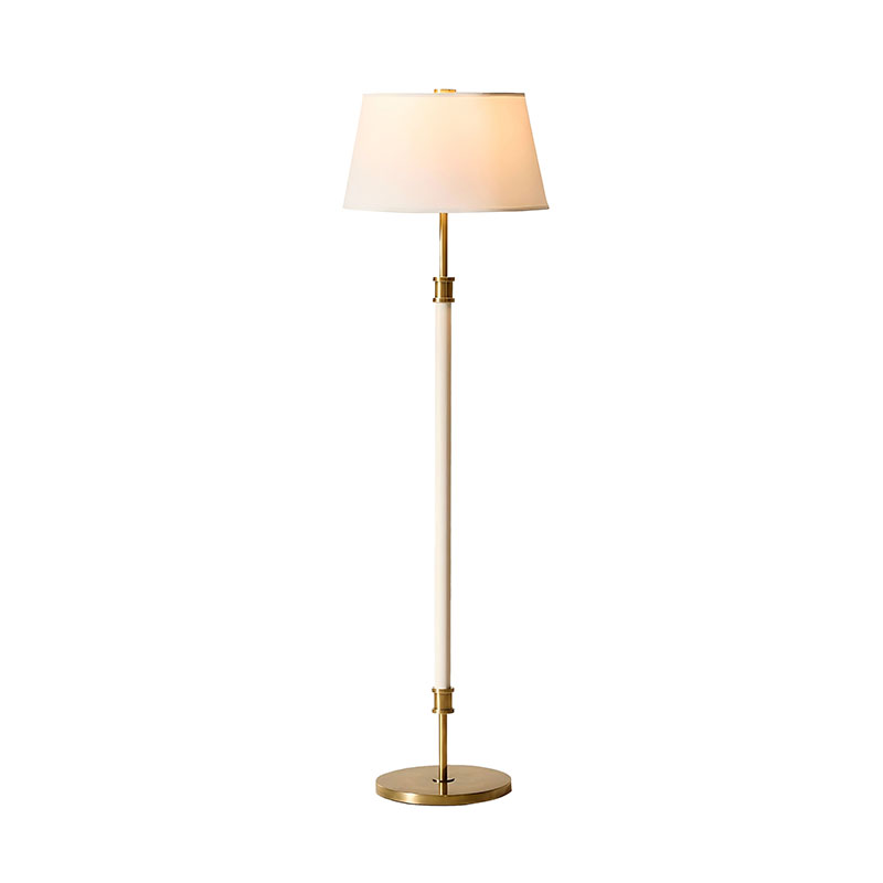 Two-Tone Leather & Brass Floor Lamp Set - Image 4