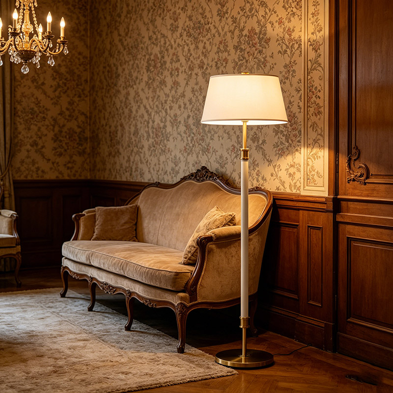 Two-Tone Leather & Brass Floor Lamp Set - Image 2