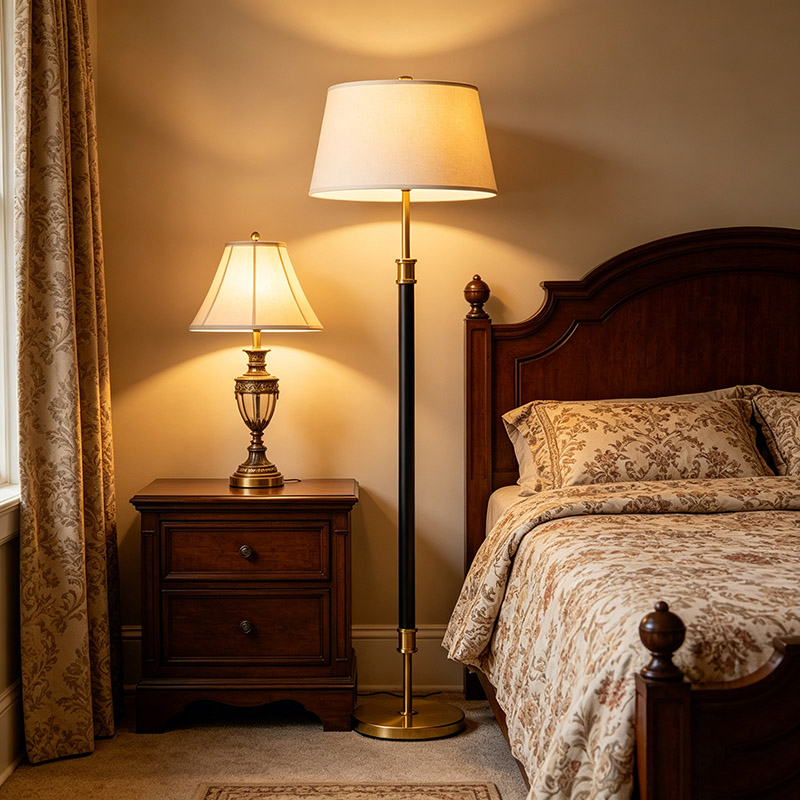 Two-Tone Leather & Brass Floor Lamp Set - Image 5