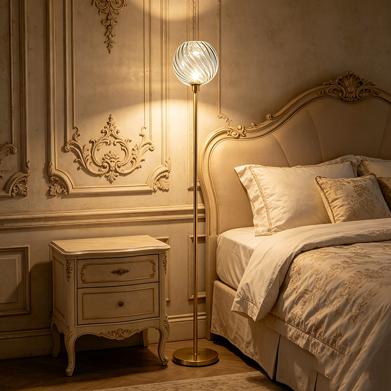 Modern Glass Globe & Metal Floor Lamp - Image 2