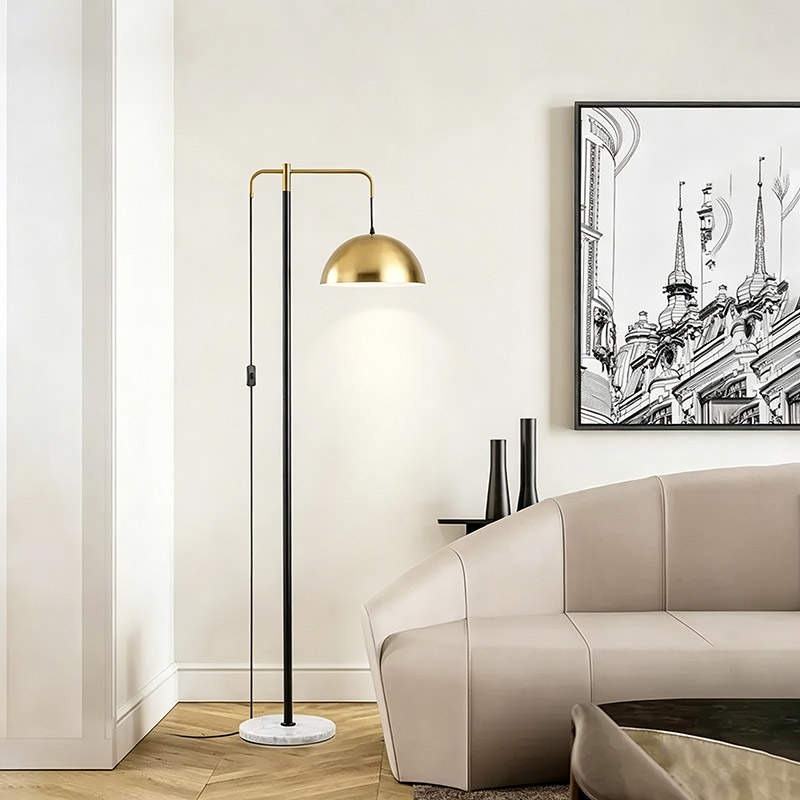 Modern Two-Tone Dome-Shade Floor Lamp With Marble Base