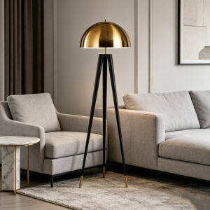 Mid-Century Dome-Shade Tripod Metal Floor Lamp