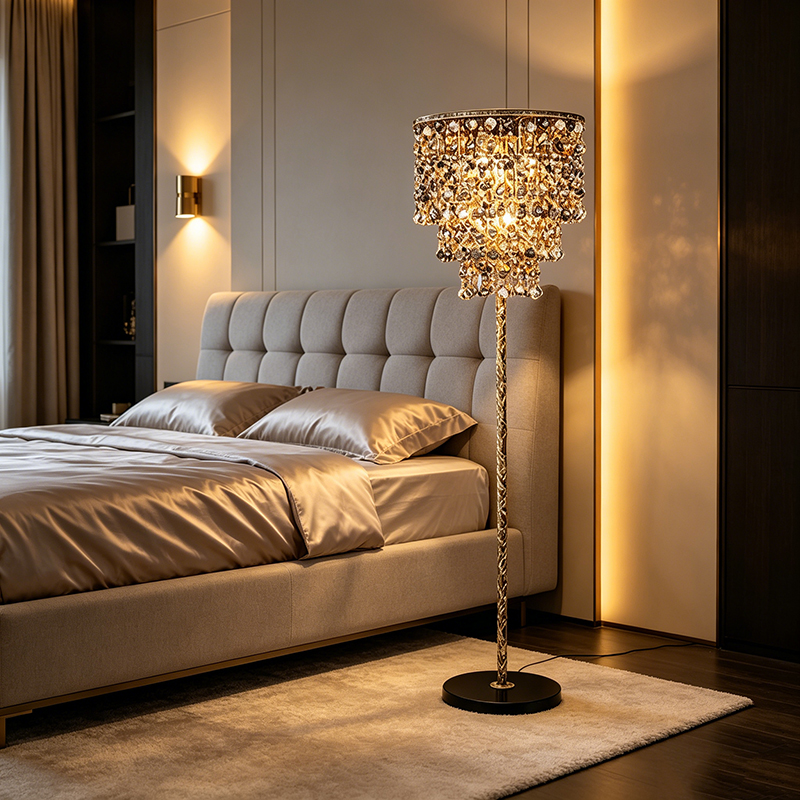 Glamorous Tiered Crystal Floor Lamp With Marble Base - Image 2