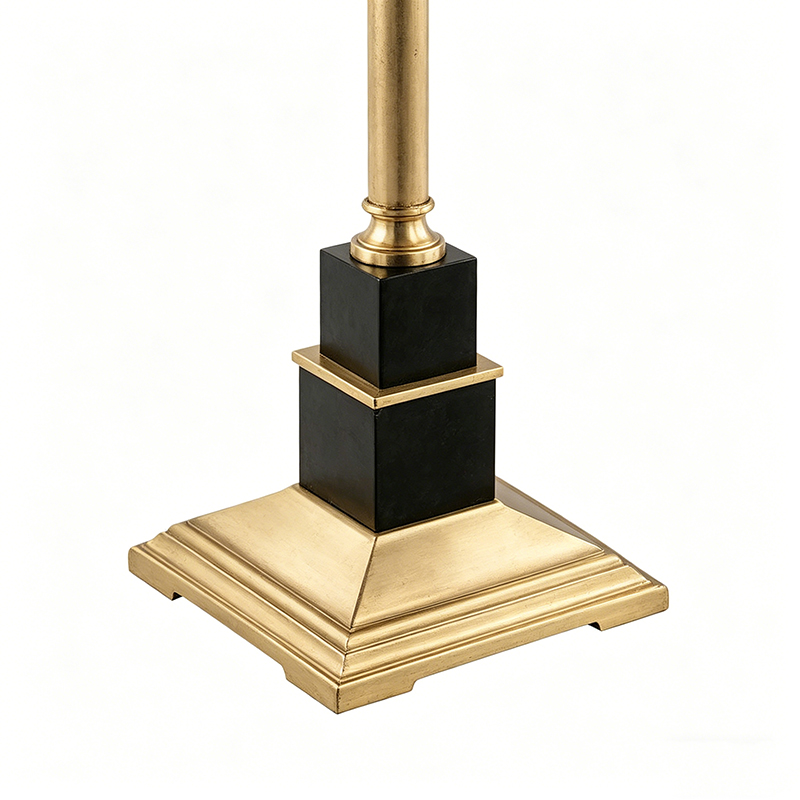 Neoclassical Brass Floor Lamp With Marble Base & Fabric Shade - Image 2