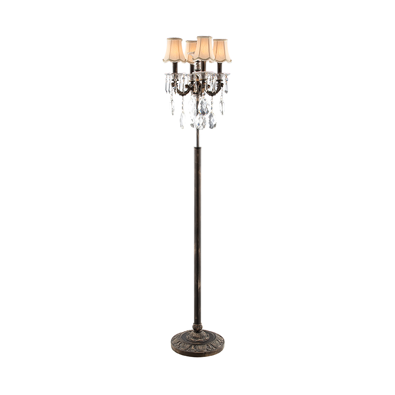 Vintage Bronze Crystal Chandelier-Style Floor Lamp With Fabric Shades - Image 3